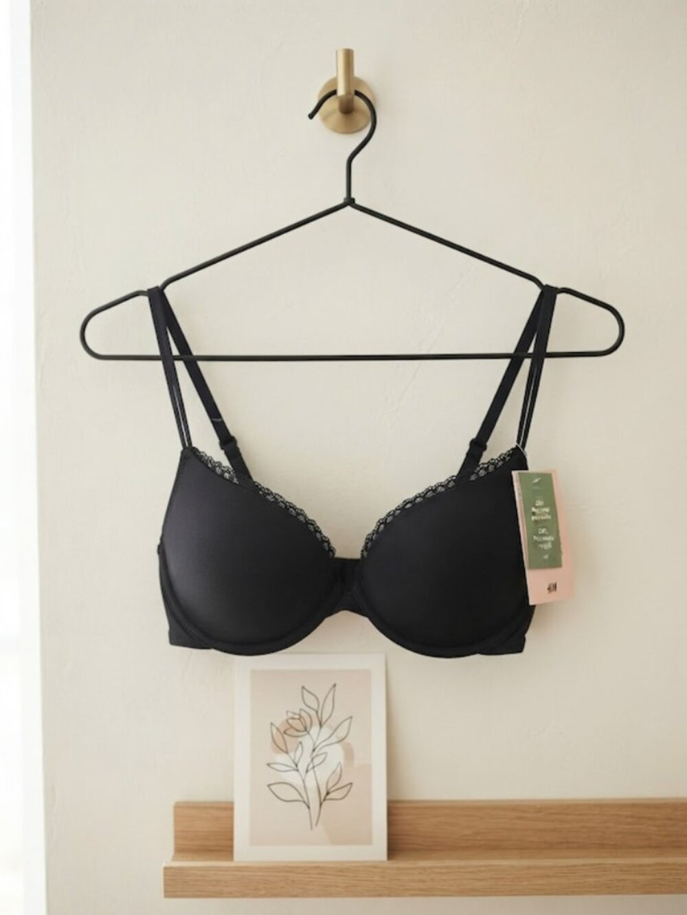 H&M Push-Up Bra Lace Trim Underwire Intimates Ivory Black 34C